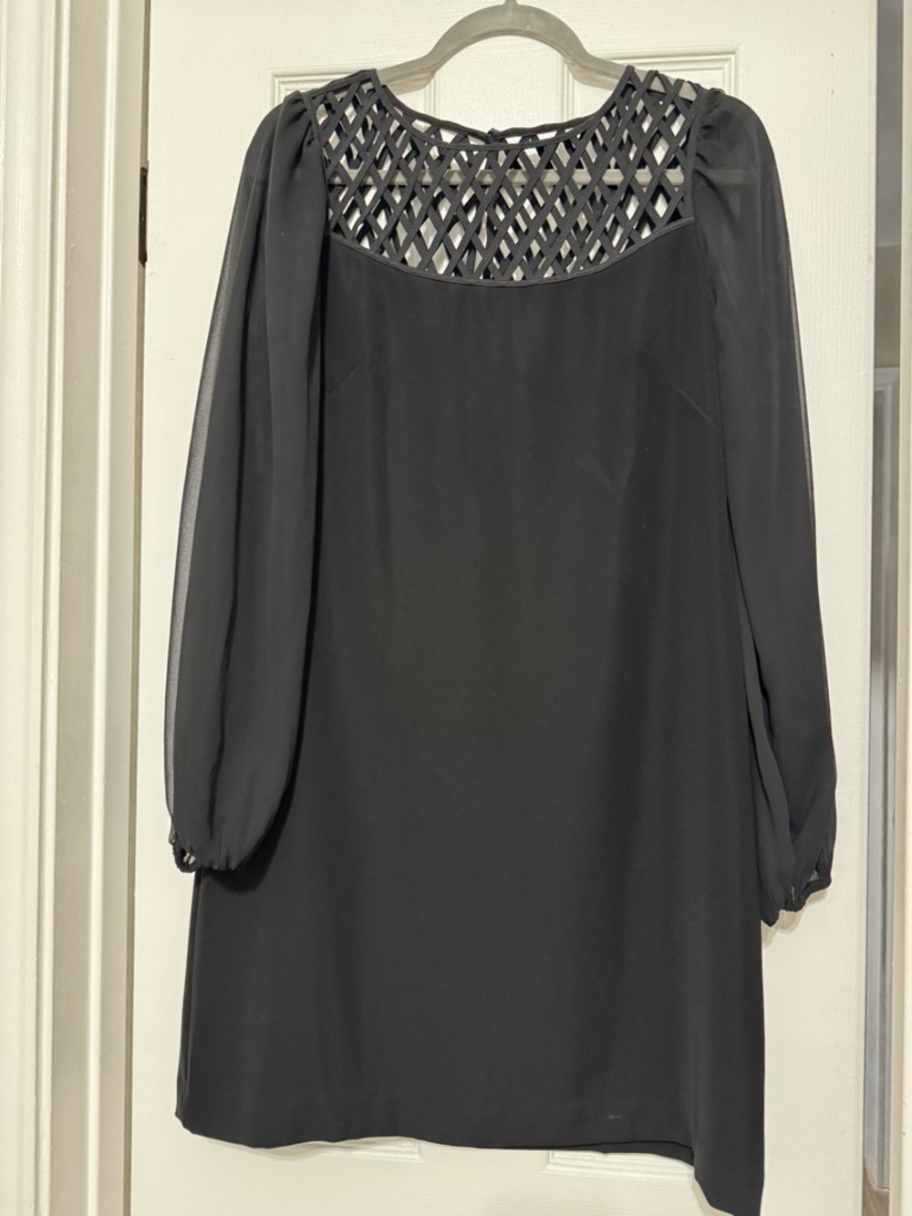 White House Black Market Black Long-Sleeve Dress with Lattice Yoke